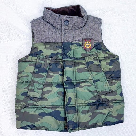 GAP Other - GAP Camo Puffer Vest with Gray Tweed Collar babyGAP